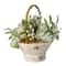 13" Green & Gold Artificial Pumpkin & Leaf Basket Arrangement